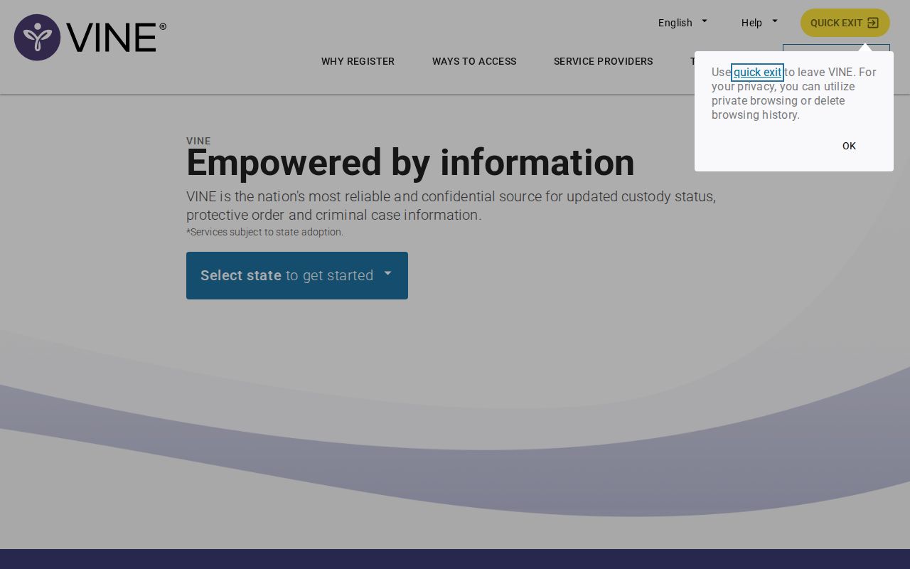 Kalawao County VINELink Hawaii custody search screen